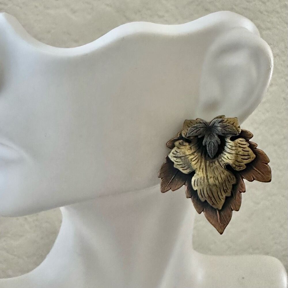 Vintage-Style Layered mixed metal Leaf Earrings